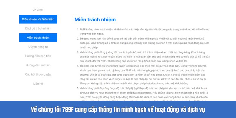789F cung cấp thông tin minh bạch về hoạt động và dịch vụ